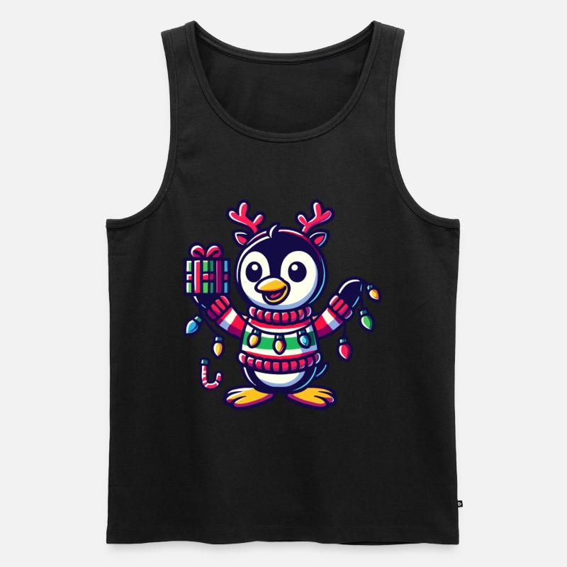Fröhlicher Pinguin Mit Weihnachtslichtern - Männer Premium Bio Tank Top - Schwarz