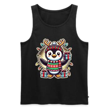 Joyeux Noël Pingouin avec des cadeaux - Débardeur bio Premium Homme - noir - Devant - Michal (187cm)