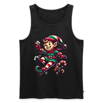 Merry Christmas elf with candy cane - Men's Premium Organic Tank Top - black - Front - AI Model Male 178 light (178cm)