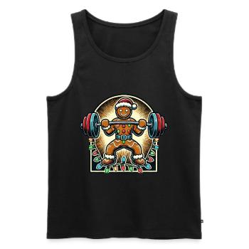 Noël Pain d’épice Homme Bodybuilder Fitness - Débardeur bio Premium Homme - noir - Devant - AI Model Male 178 light (178cm)