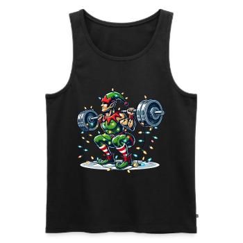 Christmas Muscle Building Elf Dumbbell Training - Men's Premium Organic Tank Top - black - Front - AI Model Male 178 light (178cm)