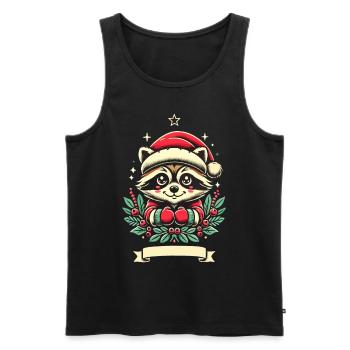 Merry Christmas raccoon with berries - Men's Premium Organic Tank Top - black - Front - Michal (187cm)