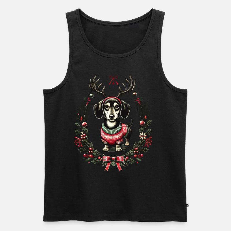 Fröhlicher Dackel Im Weihnachtspullover - Männer Premium Bio Tank Top - Schwarz