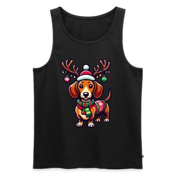 Fröhlicher Dackel Mit Rentiergeweih - Männer Premium Bio Tank Top - Schwarz - Vorne - AI Model Male 178 light (178cm)