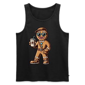 Funny gingerbread man with coffee for Christmas - Men's Premium Organic Tank Top - black - Front - Michal (187cm)