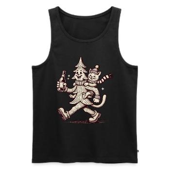 Retro Weihnachtsbaum Und Katze Winterspaß - Männer Premium Bio Tank Top - Schwarz - Vorne - AI Model Male 178 light (178cm)