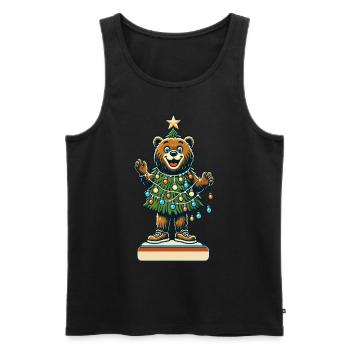 Fröhlicher Bär Mit Weihnachtslichtern - Männer Premium Bio Tank Top - Schwarz - Vorne - AI Model Male 178 light (178cm)