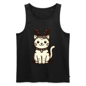 Chat de Noël avec des bois de renne - Débardeur bio Premium Homme - noir - Devant - AI Model Male 178 light (178cm)