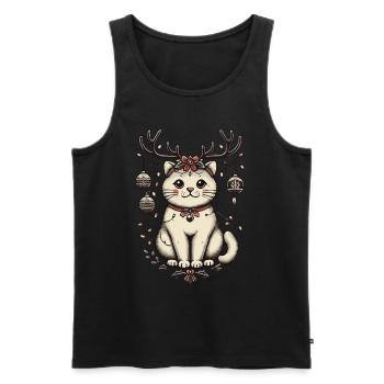 Weihnachtliche Katze Mit Geweih Und Kugeln - Männer Premium Bio Tank Top - Schwarz - Vorne - Michal (187cm)
