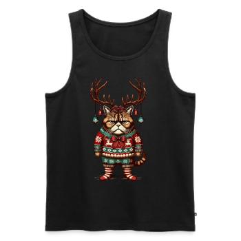 Chat de Noël avec des bois - Débardeur bio Premium Homme - noir - Devant - Michal (187cm)