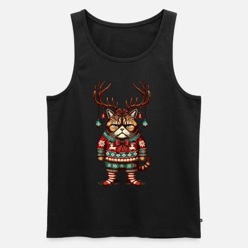 Mürrische Weihnachtskatze Mit Geweih - Männer Premium Bio Tank Top - Schwarz