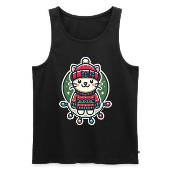 Weihnachtliche Katze Mit Mütze Und Lichterkette - Männer Premium Bio Tank Top - Schwarz - Vorne - Michal (187cm)