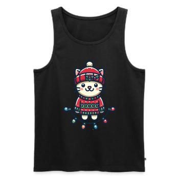 Cute Christmas cat with fairy lights - Men's Premium Organic Tank Top - black - Front - Michal (187cm)