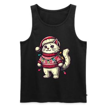Weihnachtliche Katze Im Pullover Mit Lichterkette - Männer Premium Bio Tank Top - Schwarz - Vorne - Michal (187cm)