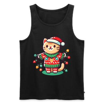 Christmas cat with fairy lights - Men's Premium Organic Tank Top - black - Front - AI Model Male 178 light (178cm)