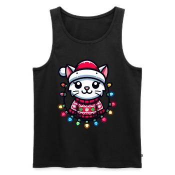 Christmas cat with fairy lights - Men's Premium Organic Tank Top - black - Front - AI Model Male 178 light (178cm)