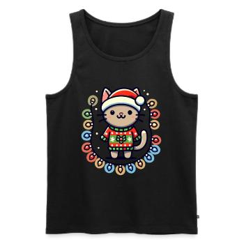 Weihnachtliche Katze Mit Lichterkette - Männer Premium Bio Tank Top - Schwarz - Vorne - Michal (187cm)
