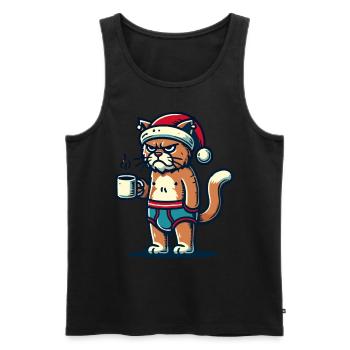 Chat Noël drôle - Débardeur bio Premium Homme - noir - Devant - Michal (187cm)