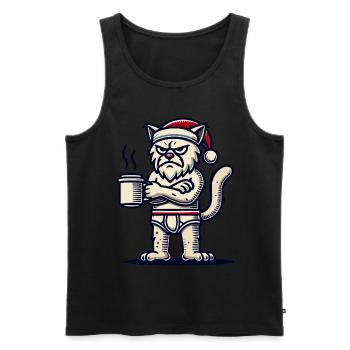 Drôle de chat de Noël avec du café - Débardeur bio Premium Homme - noir - Devant - Michal (187cm)