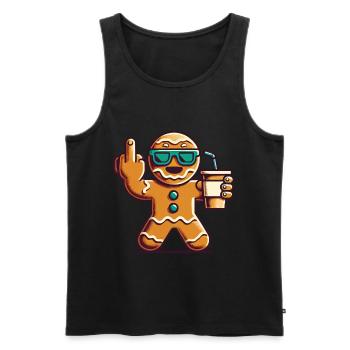Christmas Gingerbread Man with Middle Finger - Men's Premium Organic Tank Top - black - Front - Michal (187cm)