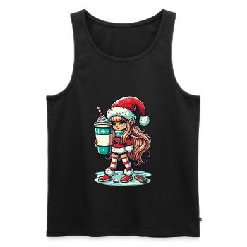 Nain de Noël au café - Débardeur bio Premium Homme - noir - Devant - AI Model Male 178 light (178cm)