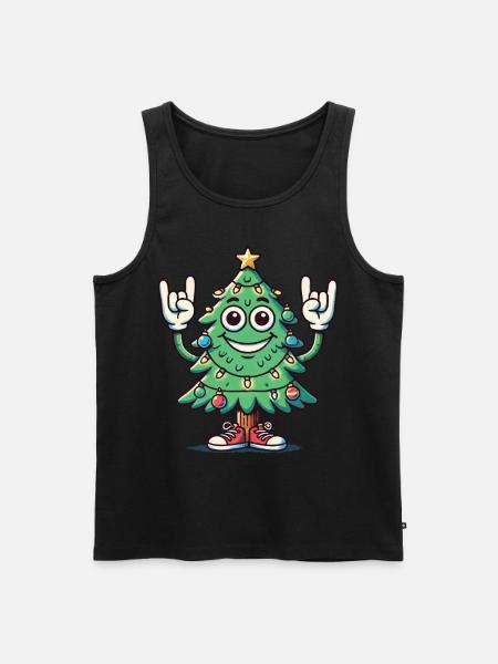 Lustiger Weihnachtsbaum Mit Rockhand - Männer Premium Bio Tank Top - Schwarz