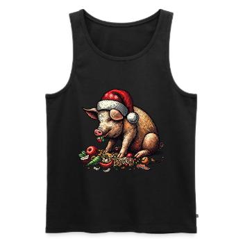 Weihnachtsschwein Mit Festlichem Appetit - Männer Premium Bio Tank Top - Schwarz - Vorne - Michal (187cm)