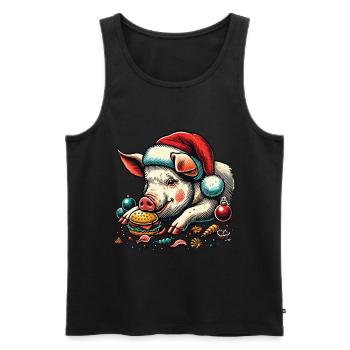 Christmas Eaten Pig with Burger - Men's Premium Organic Tank Top - black - Front - AI Model Male 178 light (178cm)