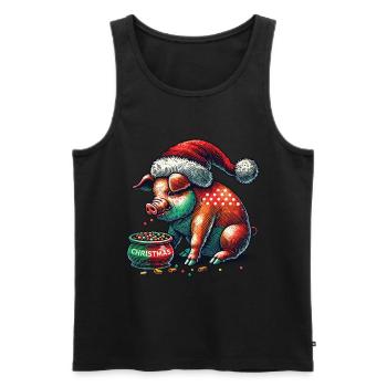 Weihnachtliche Völlerei mit Weihnachtsschwein - Männer Premium Bio Tank Top - Schwarz - Vorne - Michal (187cm)