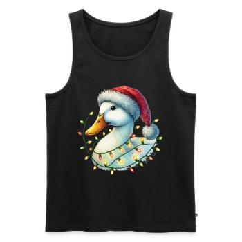 Canard drôle de Noël avec des guirlandes lumineuses - Débardeur bio Premium Homme - noir - Devant - Michal (187cm)