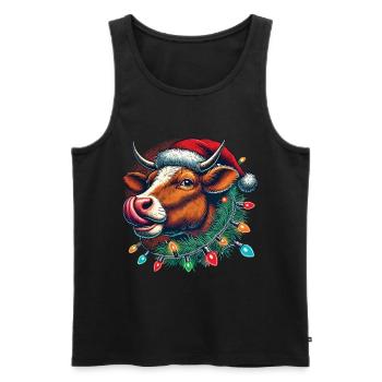 Weihnachten Lustige Kuh Mit Lichterkette - Männer Premium Bio Tank Top - Schwarz - Vorne - AI Model Male 178 light (178cm)