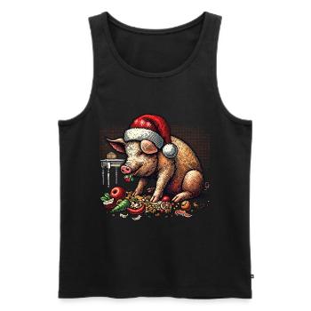 Gieriges Weihnachtsschwein Mit Mütze - Männer Premium Bio Tank Top - Schwarz - Vorne - Michal (187cm)