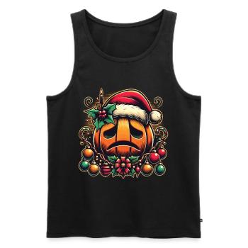 Trauriger Kürbis Mit Weihnachtsmütze - Männer Premium Bio Tank Top - Schwarz - Vorne - Michal (187cm)