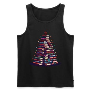 Livres Sapin de Noël pour les amateurs de livres - Débardeur bio Premium Homme - noir - Devant - AI Model Male 178 light (178cm)