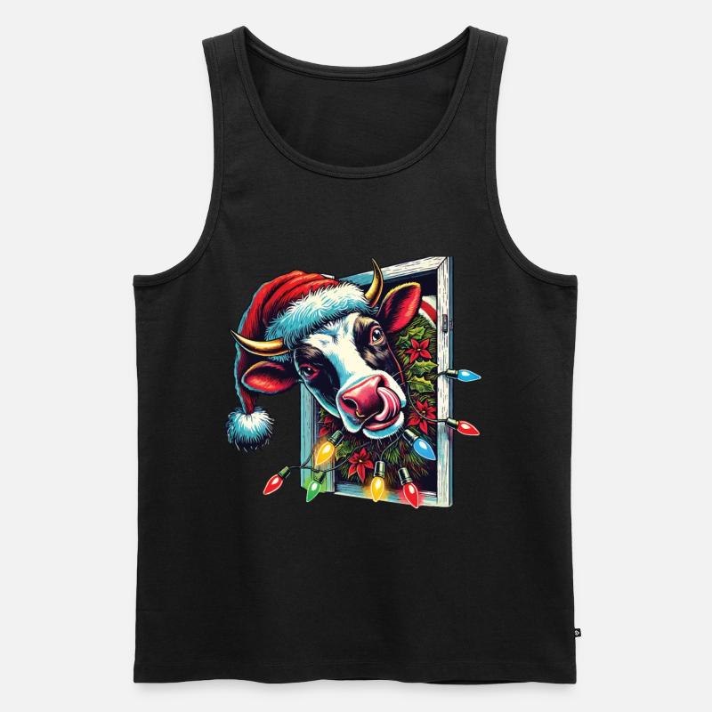 Lustige Weihnachtskuh Mit Lichtern - Männer Premium Bio Tank Top - Schwarz