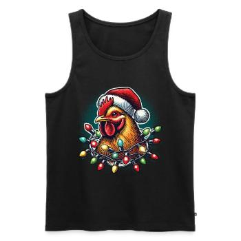Coq de Noël drôle avec des guirlandes lumineuses - Débardeur bio Premium Homme - noir - Devant - Michal (187cm)