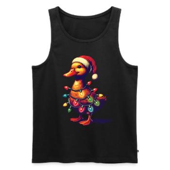 Funny Christmas Duck with Fairy Lights - Men's Premium Organic Tank Top - black - Front - AI Model Male 178 light (178cm)