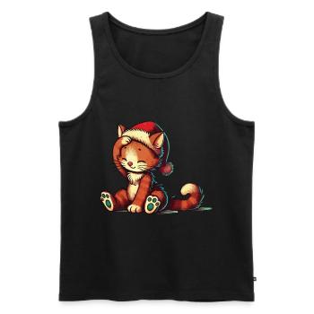 Chat mignon Noël look rétro - Débardeur bio Premium Homme - noir - Devant - AI Model Male 178 light (178cm)