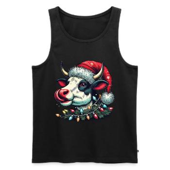 Lustige Kuh Mit Weihnachtsmütze - Männer Premium Bio Tank Top - Schwarz - Vorne - AI Model Male 178 light (178cm)