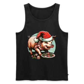 Weihnachtliches Völlerei Schwein Mit Mütze - Männer Premium Bio Tank Top - Schwarz - Vorne - Michal (187cm)