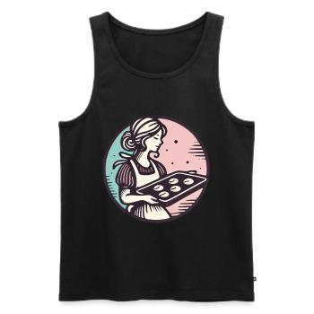 Boulanger vintage avec illustration de biscuits - Débardeur bio Premium Homme - noir - Devant - Michal (187cm)