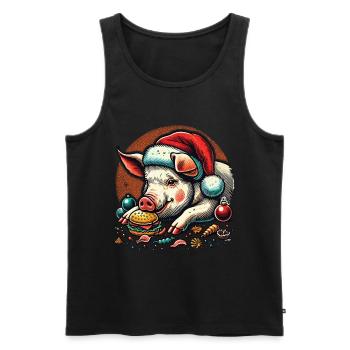 Greedy Christmas piglet in festive style - Men's Premium Organic Tank Top - black - Front - AI Model Male 178 light (178cm)