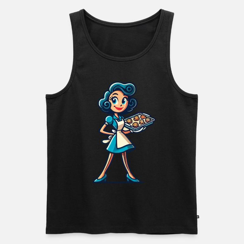 Fröhliche Bäckerin Mit Kekstablett - Männer Premium Bio Tank Top - Schwarz