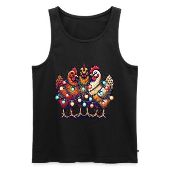 Poulets drôles de Noël avec des guirlandes lumineuses - Débardeur bio Premium Homme - noir - Devant - Michal (187cm)