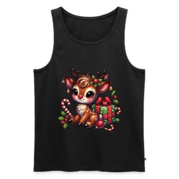 Christmas reindeer with gift - Men's Premium Organic Tank Top - black - Front - Michal (187cm)