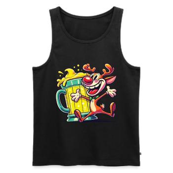 Renne de Noël avec chope de bière motif de dessin animé - Débardeur bio Premium Homme - noir - Devant - AI Model Male 178 light (178cm)