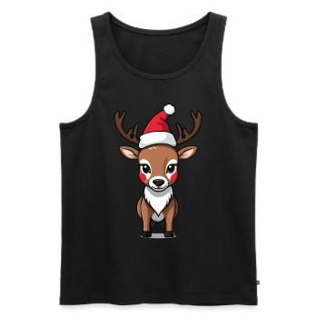 Cute Reindeer with Santa Hat - Men's Premium Organic Tank Top - black - Front - Michal (187cm)