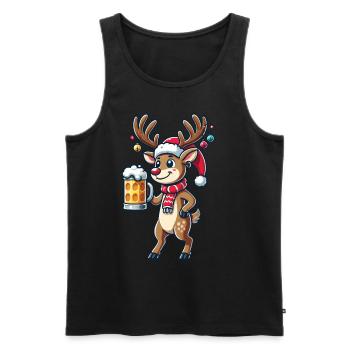 Funny Christmas Reindeer for Beer Lovers - Men's Premium Organic Tank Top - black - Front - Michal (187cm)