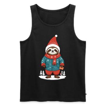 Gemütlicher Weihnachtsfaultier Winter Design - Männer Premium Bio Tank Top - Schwarz - Vorne - AI Model Male 178 light (178cm)