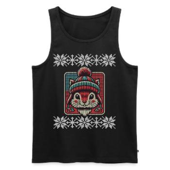 Winterliches Eichhörnchen Mit Mütze Und Muster - Männer Premium Bio Tank Top - Schwarz - Vorne - AI Model Male 178 light (178cm)